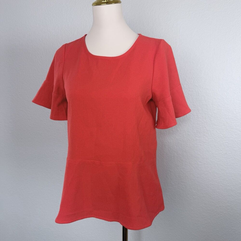 Madewell Women's Peplum Blouse Flare Sleeve Round Neck Orange Eyelet  Top XS